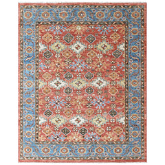 Rust, Blue Multi Size Oushak Transitional Hand Knotted Wool Oriental Area Rug