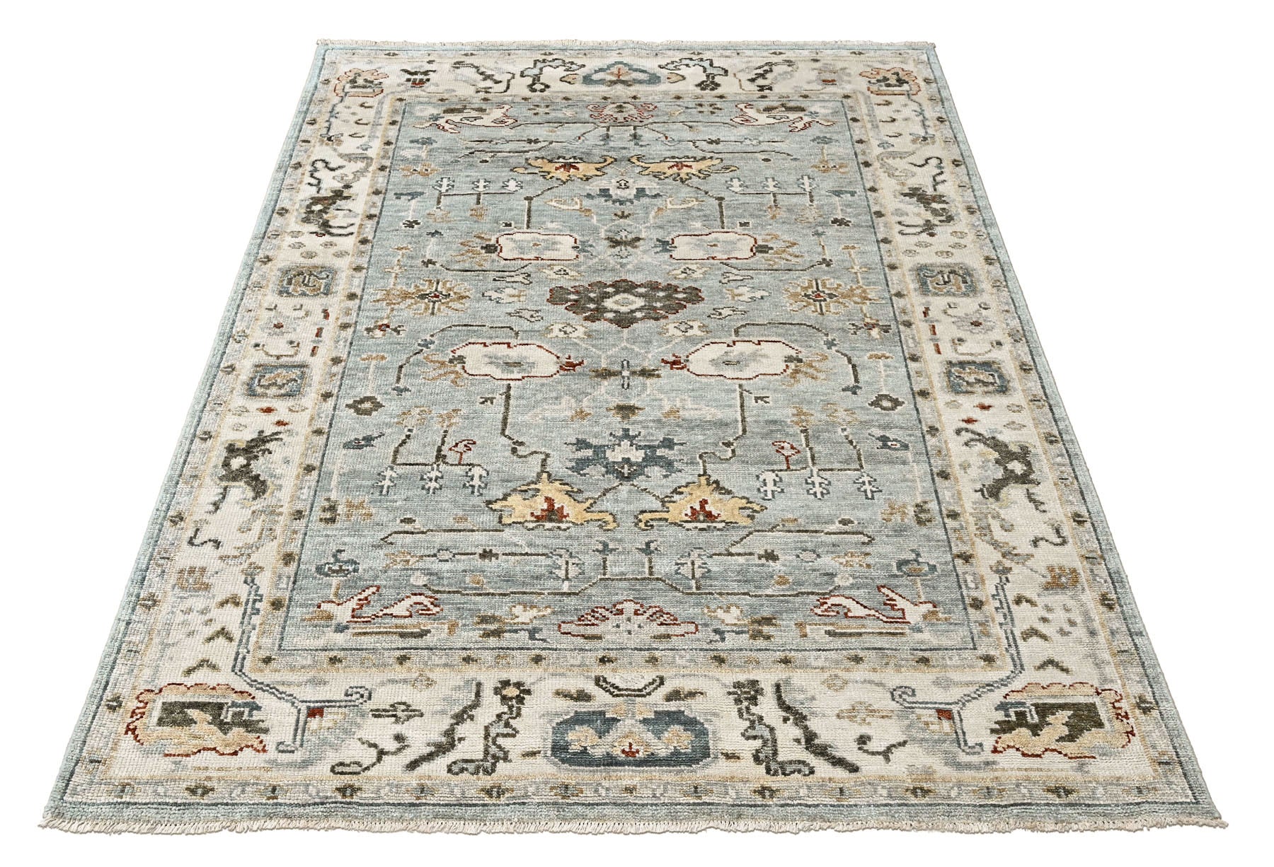 Slate, Beige 7'9''x9'11'' Oushak Transitional Hand Knotted Wool Oriental Area Rug