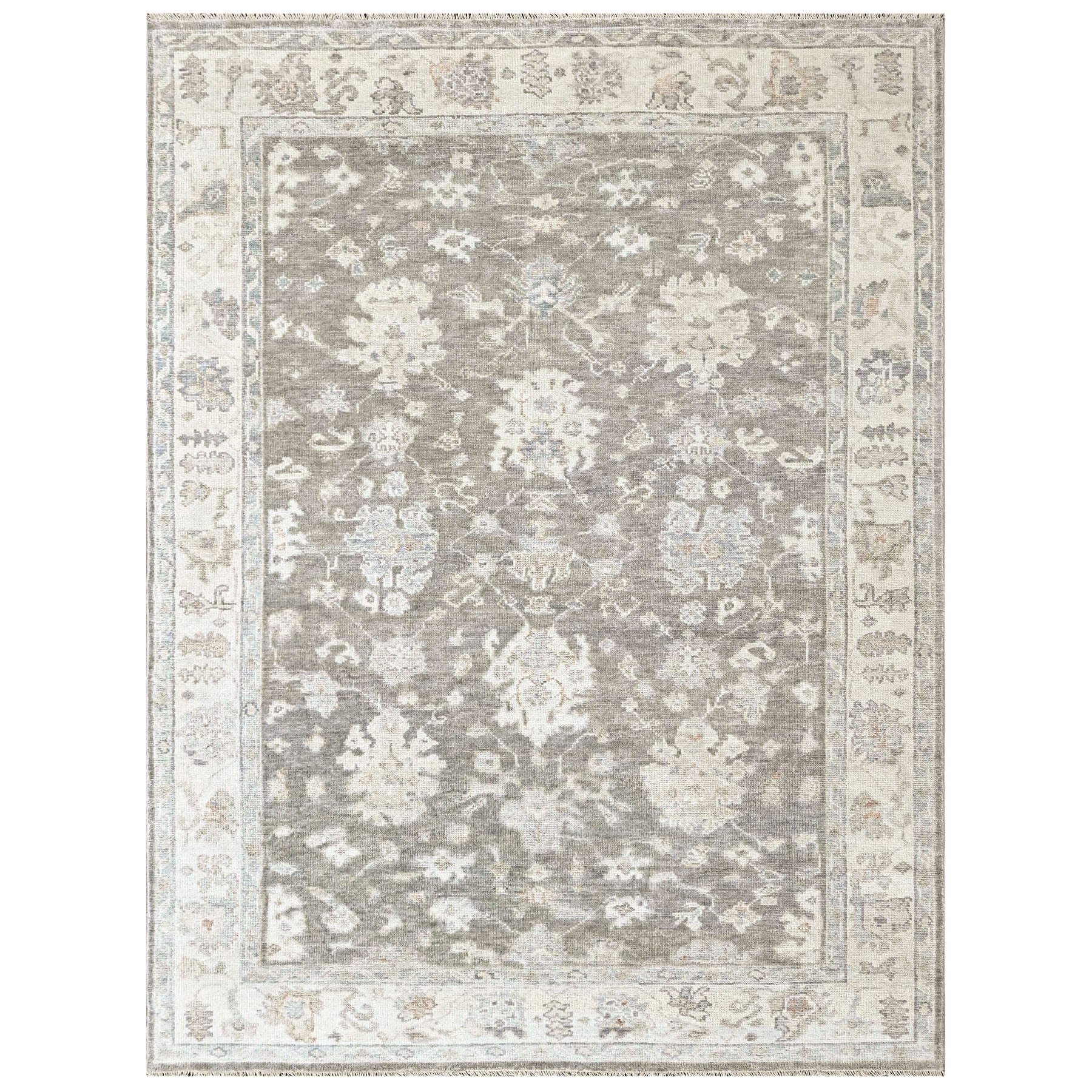 Gray Multi Size Oushak Transitional Hand Knotted Wool Oriental Area Rug