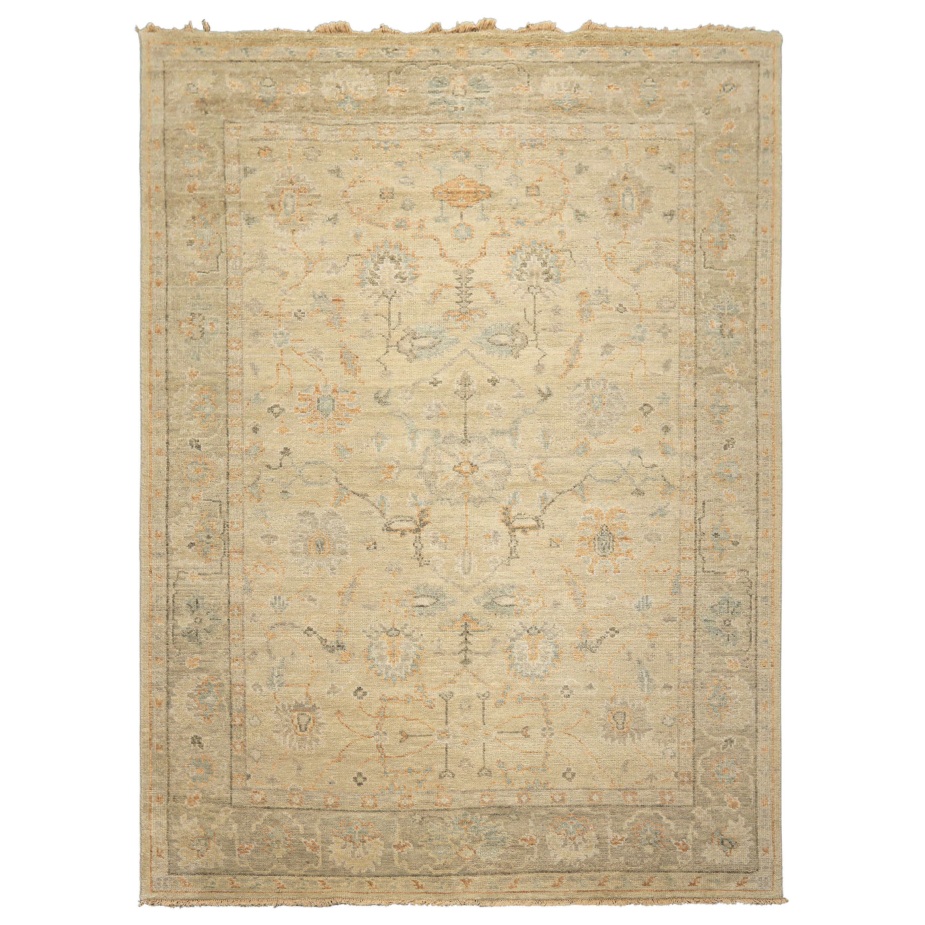 8'6x11'6 Faded Mint, Beige, Peach Color Hand Knotted Oushak Wool Arts & Crafts Oriental Rug