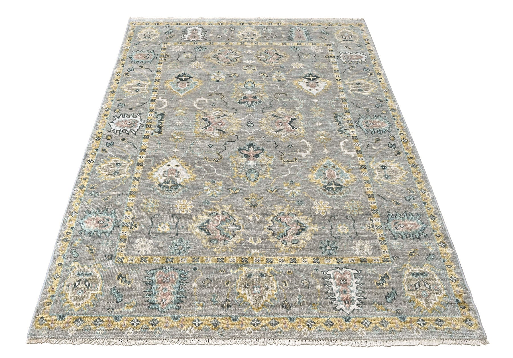 Gray 7'9''x9'9'' Oushak Transitional Hand Knotted Wool Oriental Area Rug