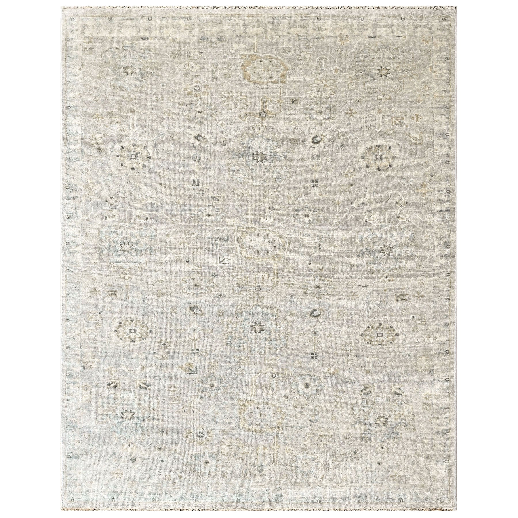 Beige, Gray Multi Size Oushak Transitional Hand Knotted Wool Oriental Area Rug