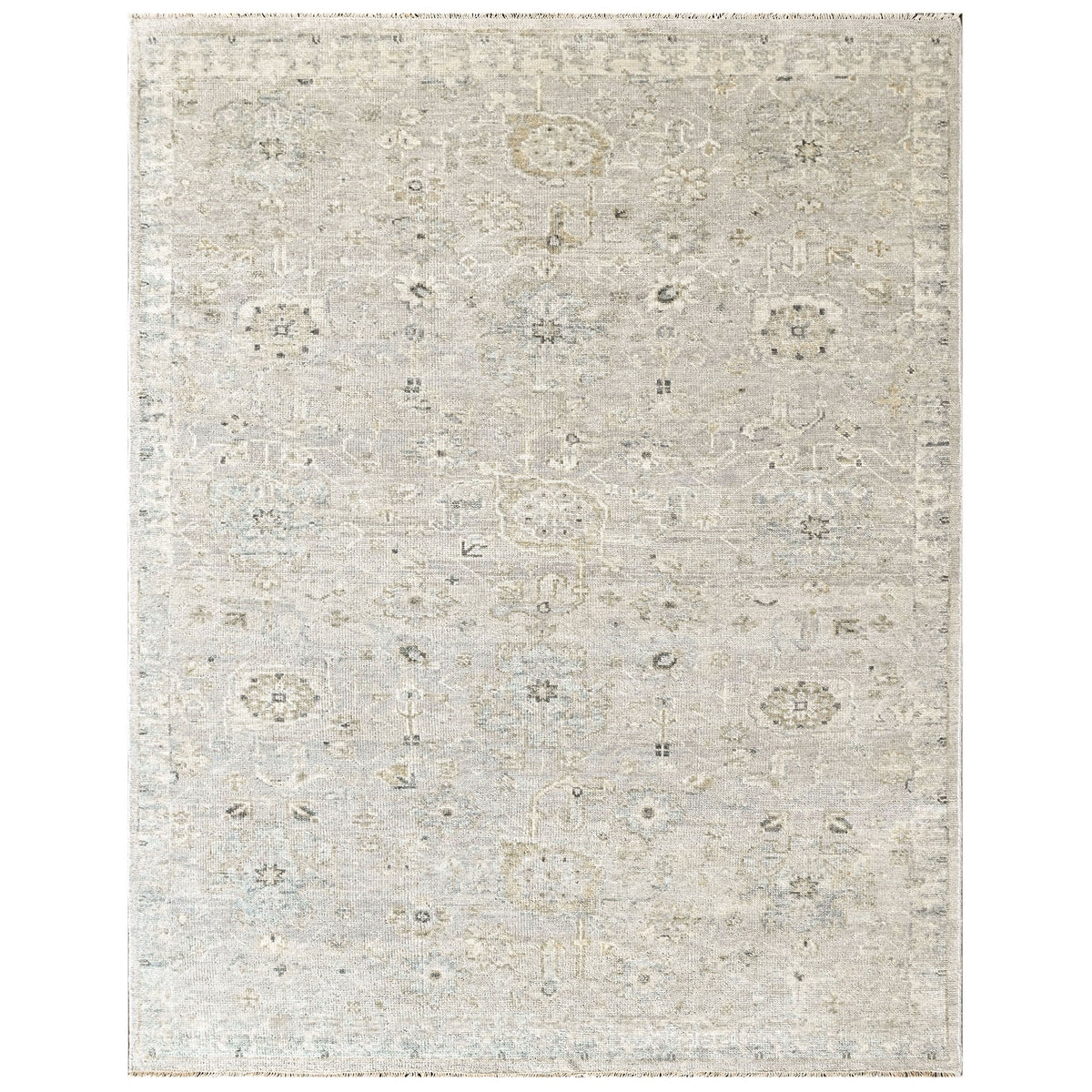 Beige, Gray Multi Size Oushak Transitional Hand Knotted Wool Oriental Area Rug