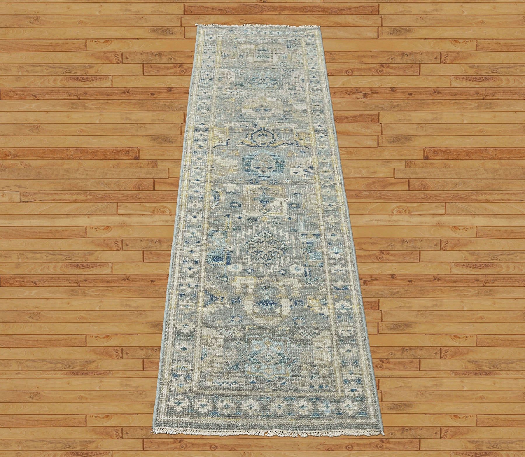 Slate 2'6''x8'10'' Oushak Transitional Hand Knotted Wool Oriental Area Rug