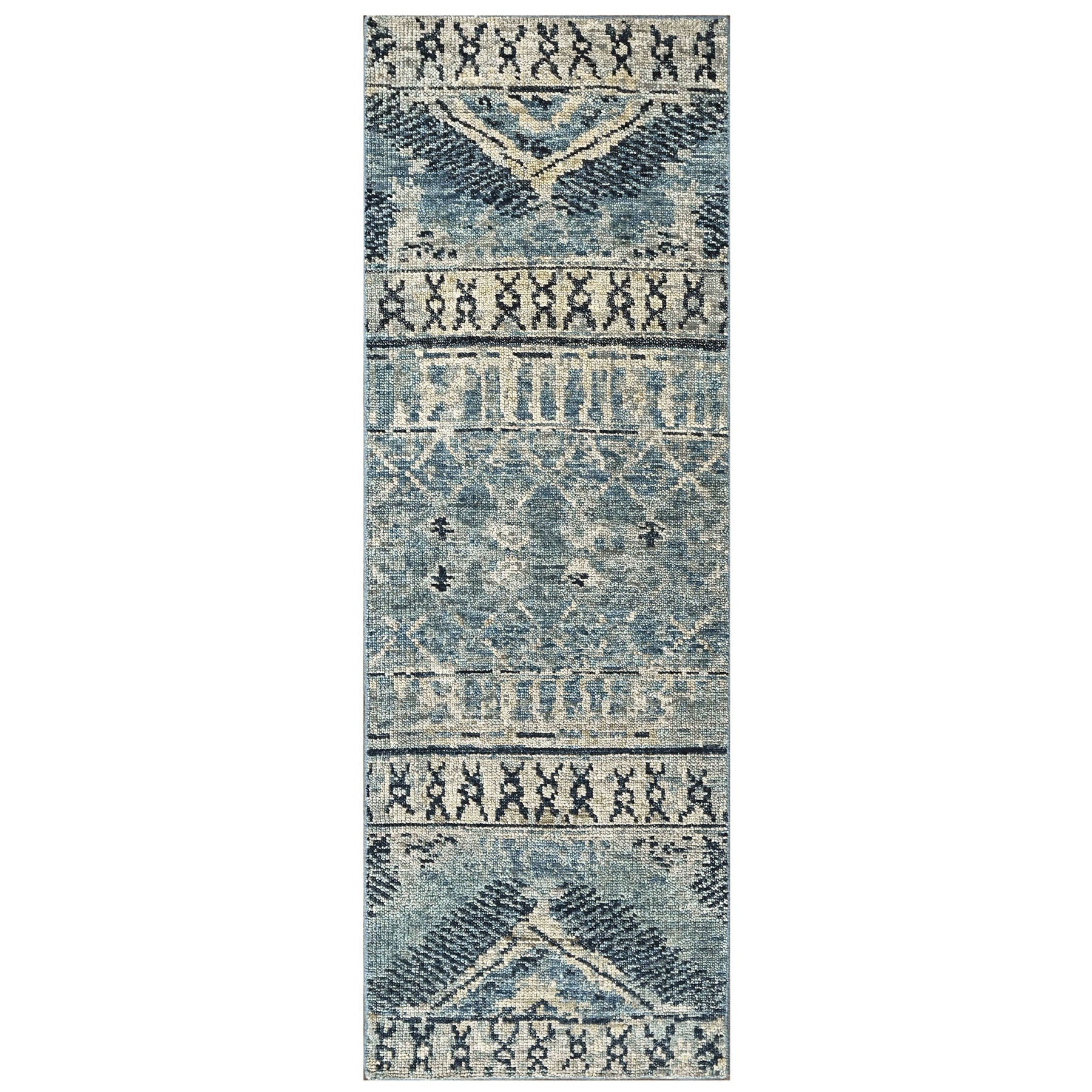 Blue Multi Size Tribal Moroccan Hand Knotted Wool Oriental Area Rug