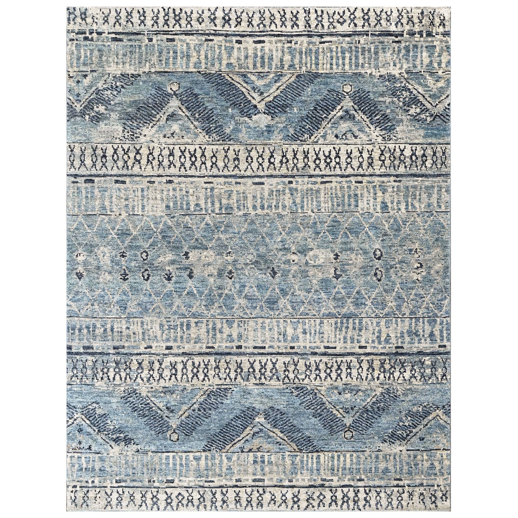 Blue Multi Size Tribal Moroccan Hand Knotted Wool Oriental Area Rug