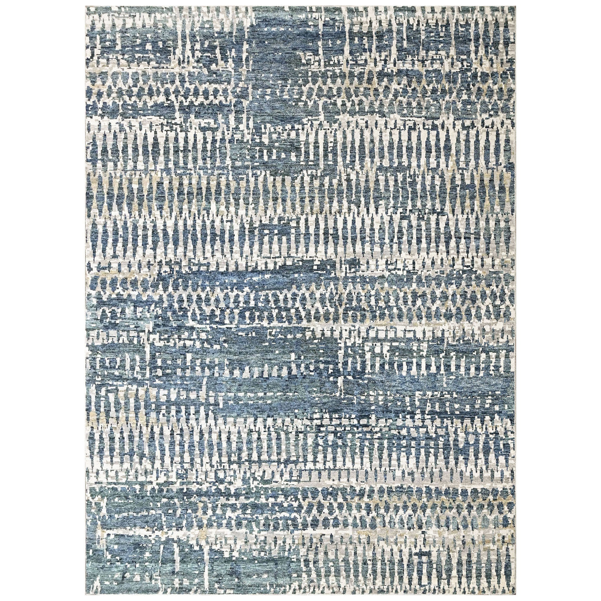 Blue, Gray Multi Size Oushak Modern Hand Knotted Wool Oriental Area Rug