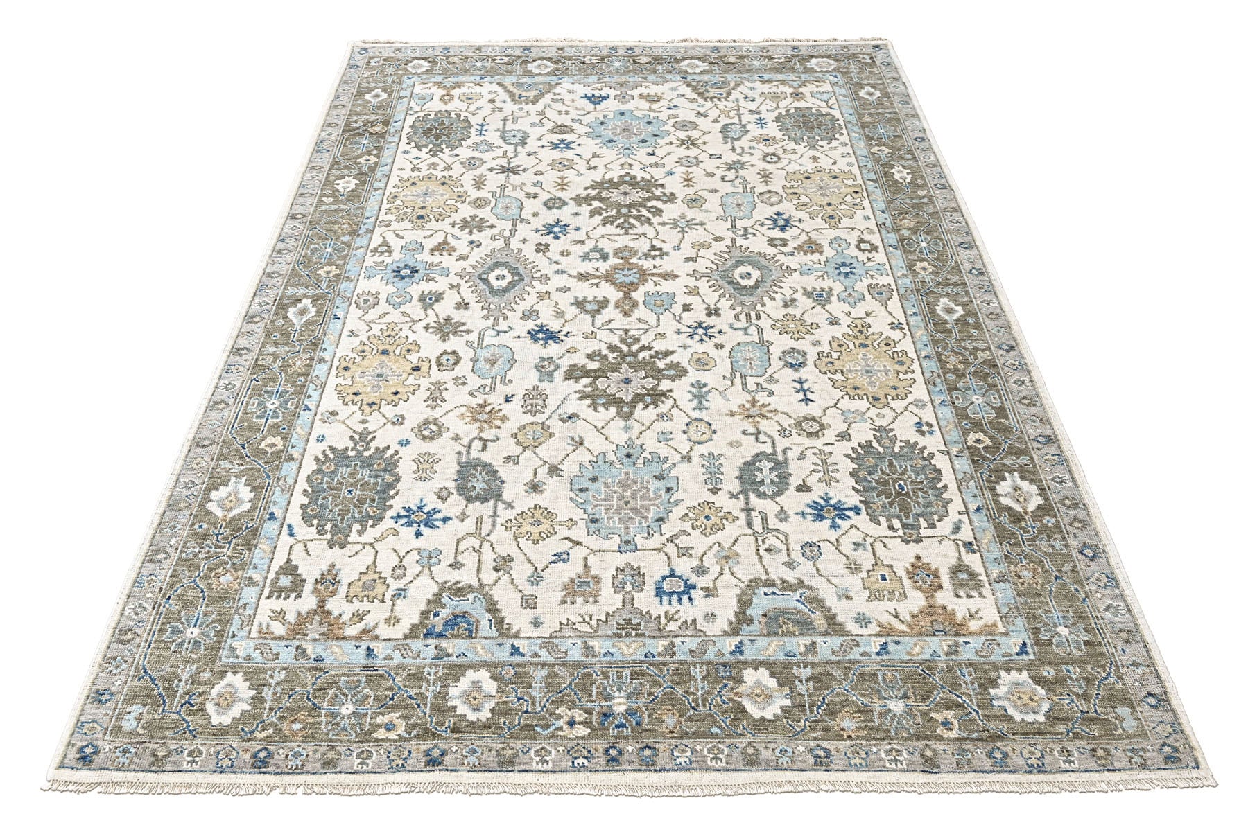 Beige, Gray 8'11''x12 Oushak Transitional Hand Knotted Wool Oriental Area Rug