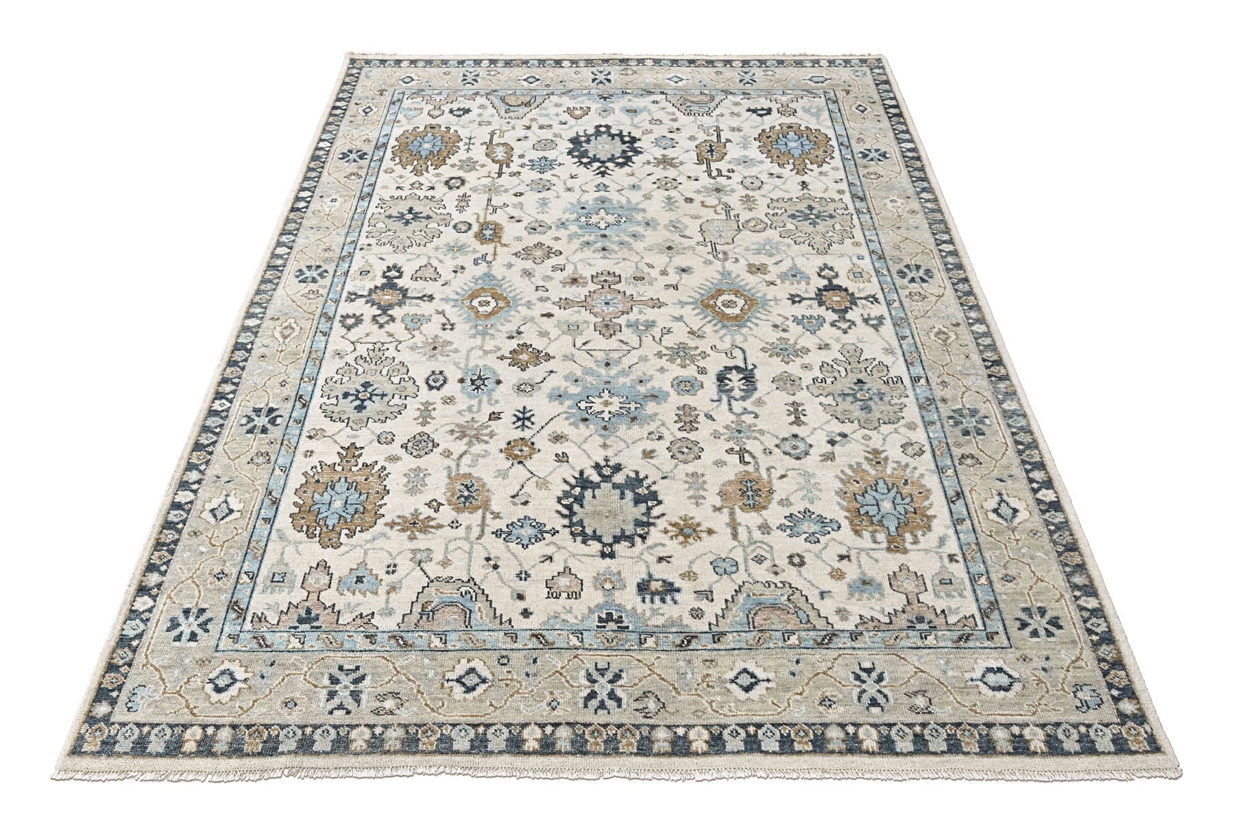 Beige 9x11'11'' Oushak Transitional Hand Knotted Wool Oriental Area Rug