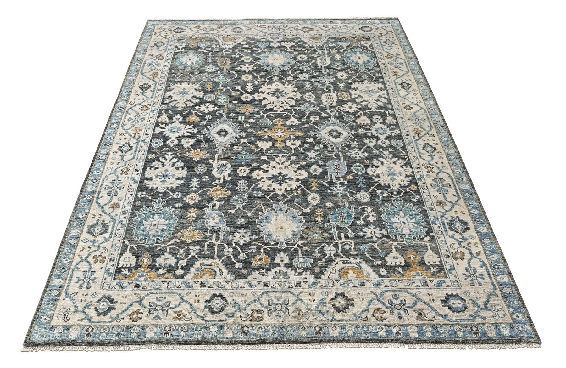 Gray, Beige 9'2''x11'11'' Oushak Transitional Hand Knotted Wool Oriental Area Rug
