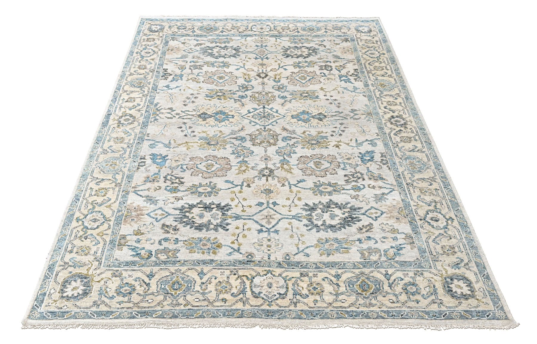 Beige, Slate 9x11'9'' Oushak Transitional Hand Knotted Wool Oriental Area Rug
