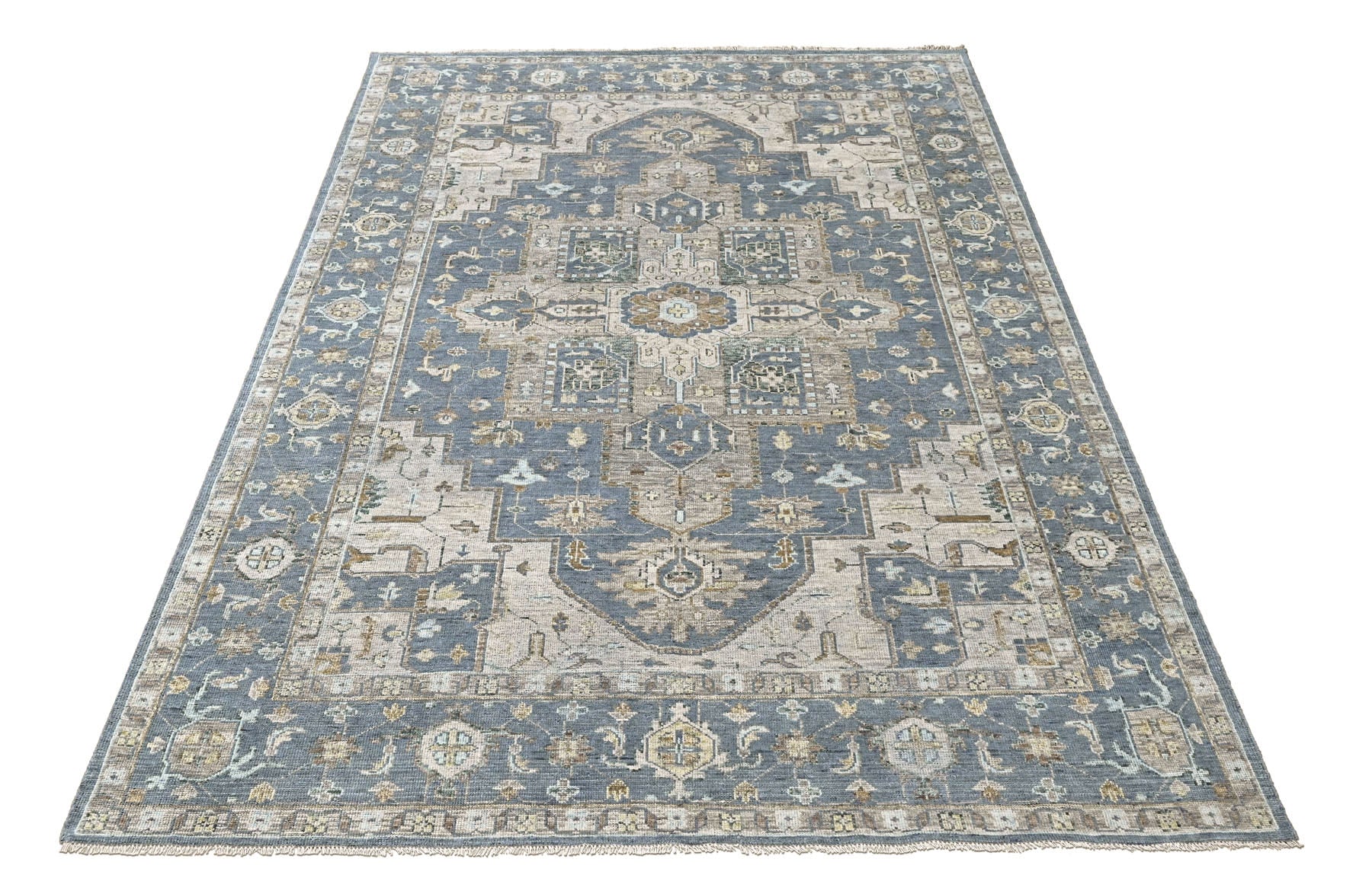 Blue, Beige 8'11''x12 Oushak Heriz Hand Knotted Wool Oriental Area Rug