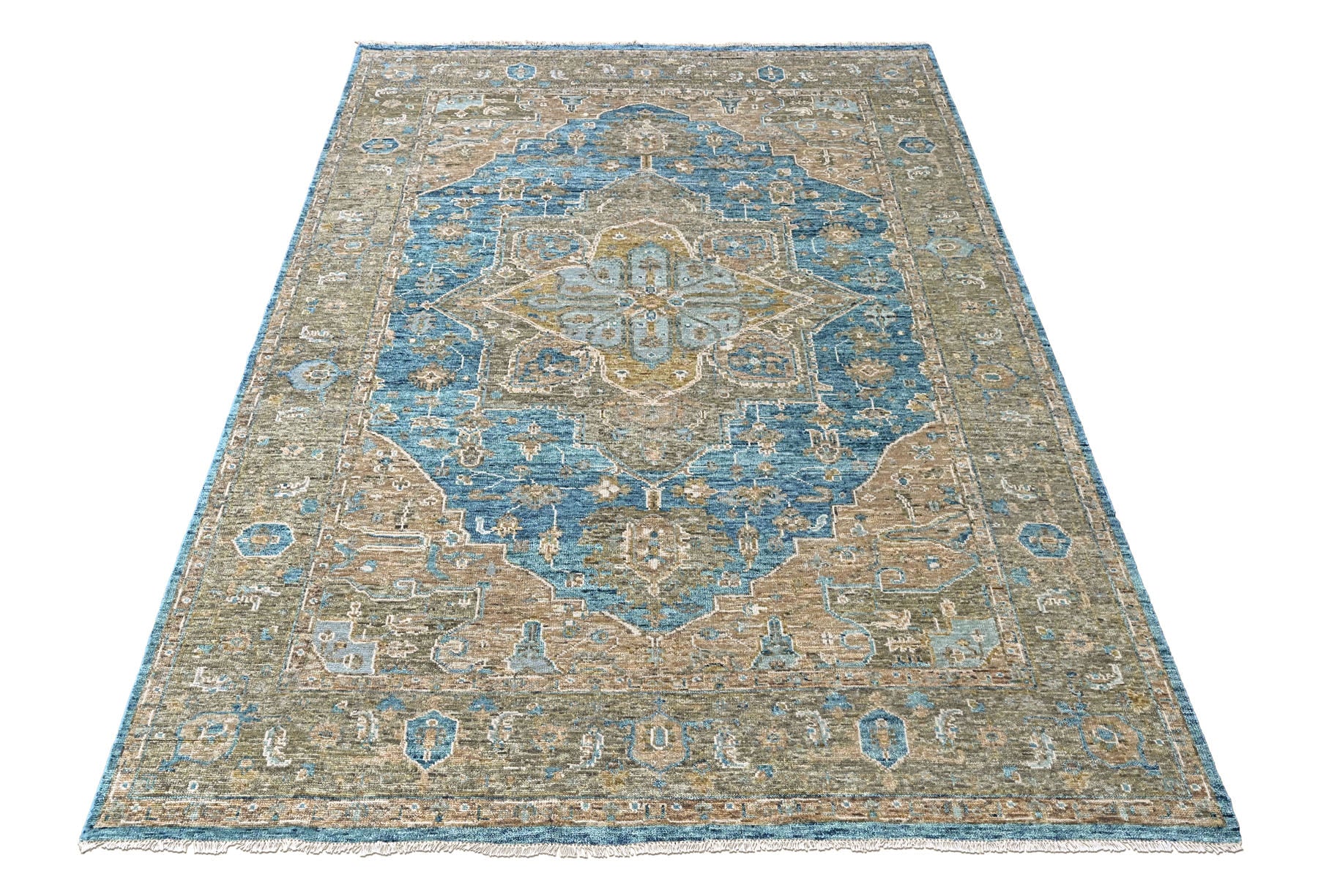 Aqua 8'10''x11'8'' Oushak Heriz Hand Knotted Wool Oriental Area Rug