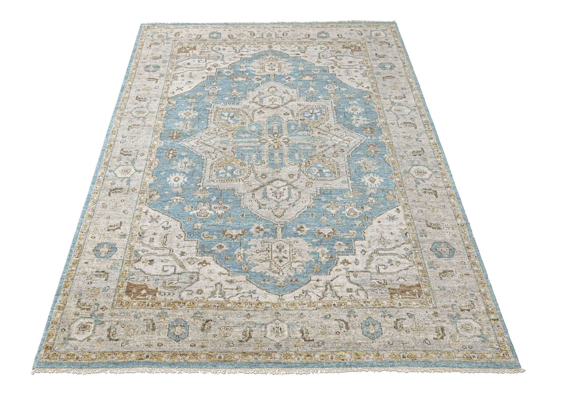 Aqua 8'11''x11'9'' Oushak Heriz Hand Knotted Wool Oriental Area Rug