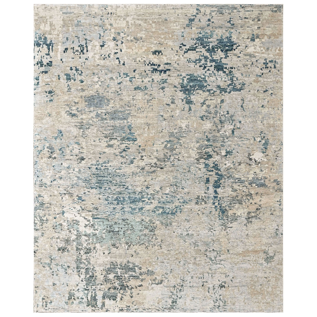 Gray, Blue Multi Size Tibetan Abstract Hand Knotted Wool Oriental Area Rug