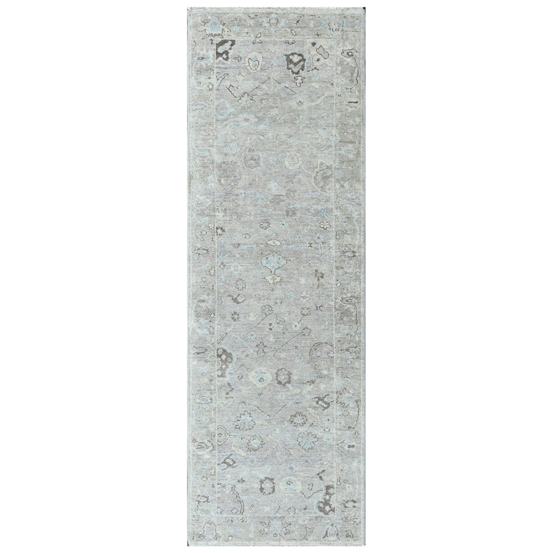 Gray 2'6''x8 Oushak Transitional Hand Knotted Wool Oriental Area Rug