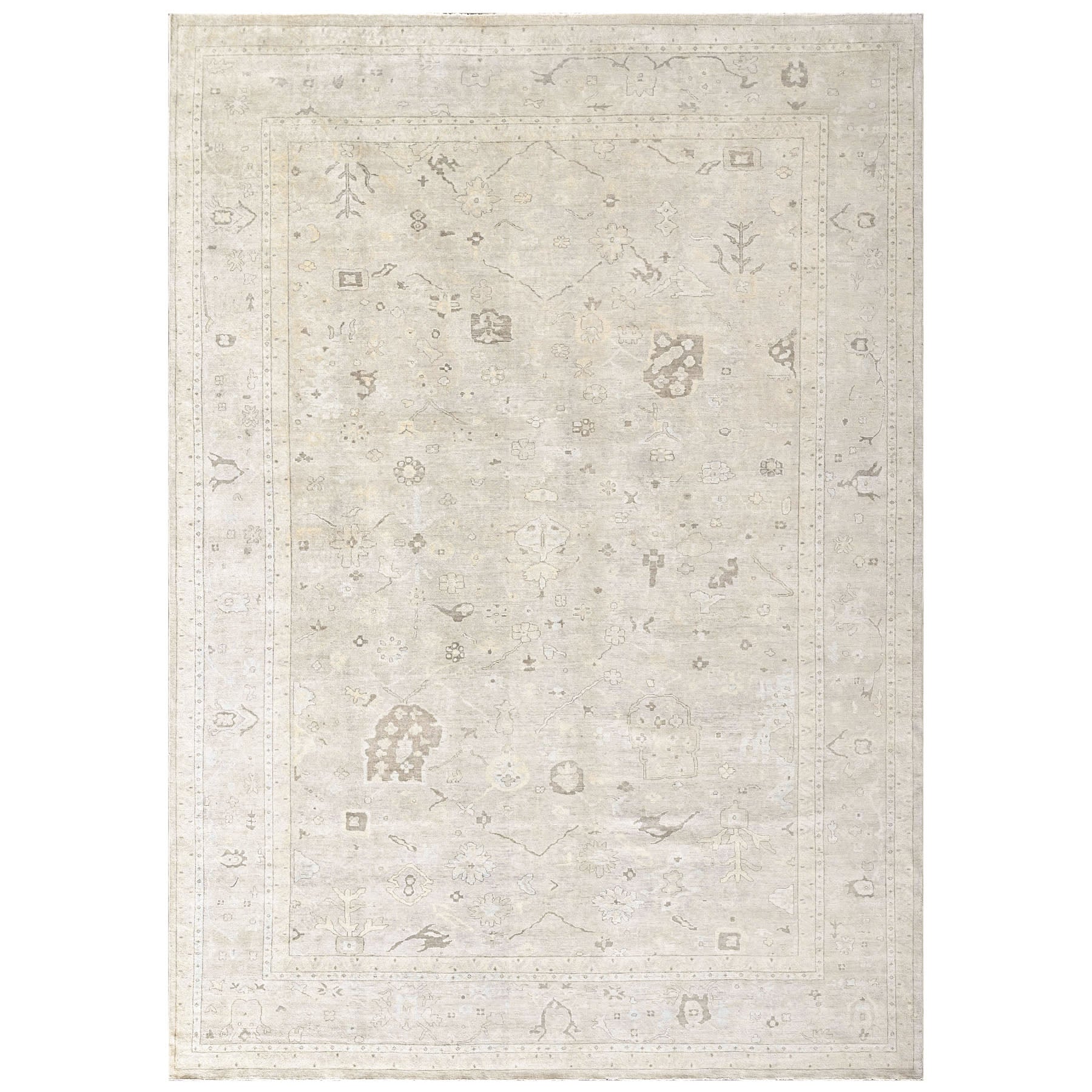 Beige 13x19 Oushak Transitional Hand Knotted Wool Oriental Area Rug