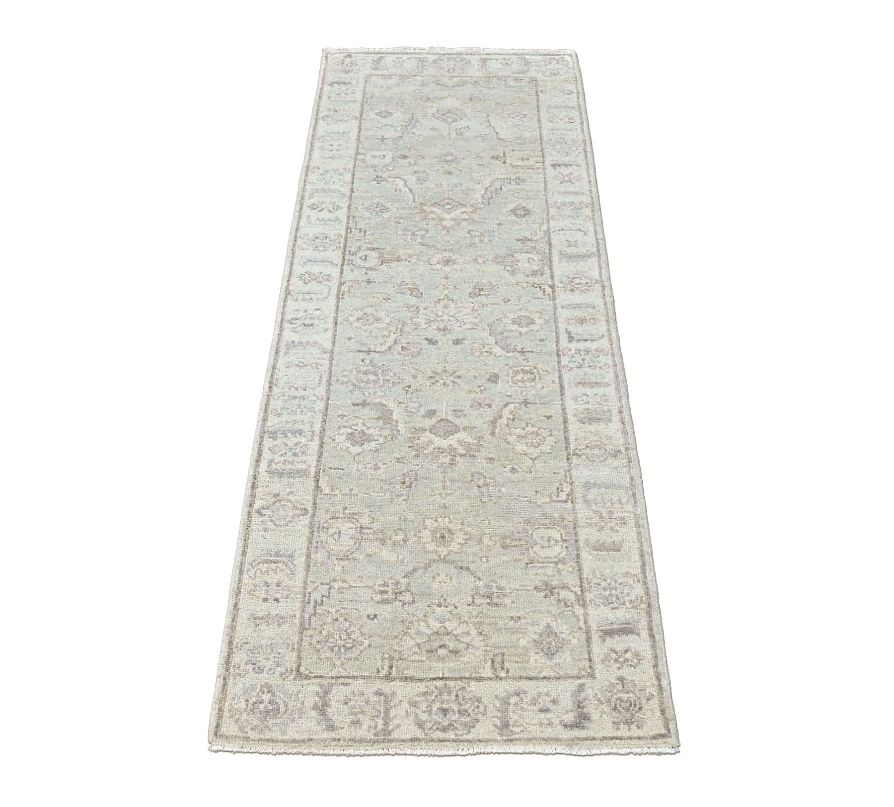 Tone on Tone Gray 2'7''x7'9'' Oushak Transitional Hand Knotted Wool Oriental Area Rug