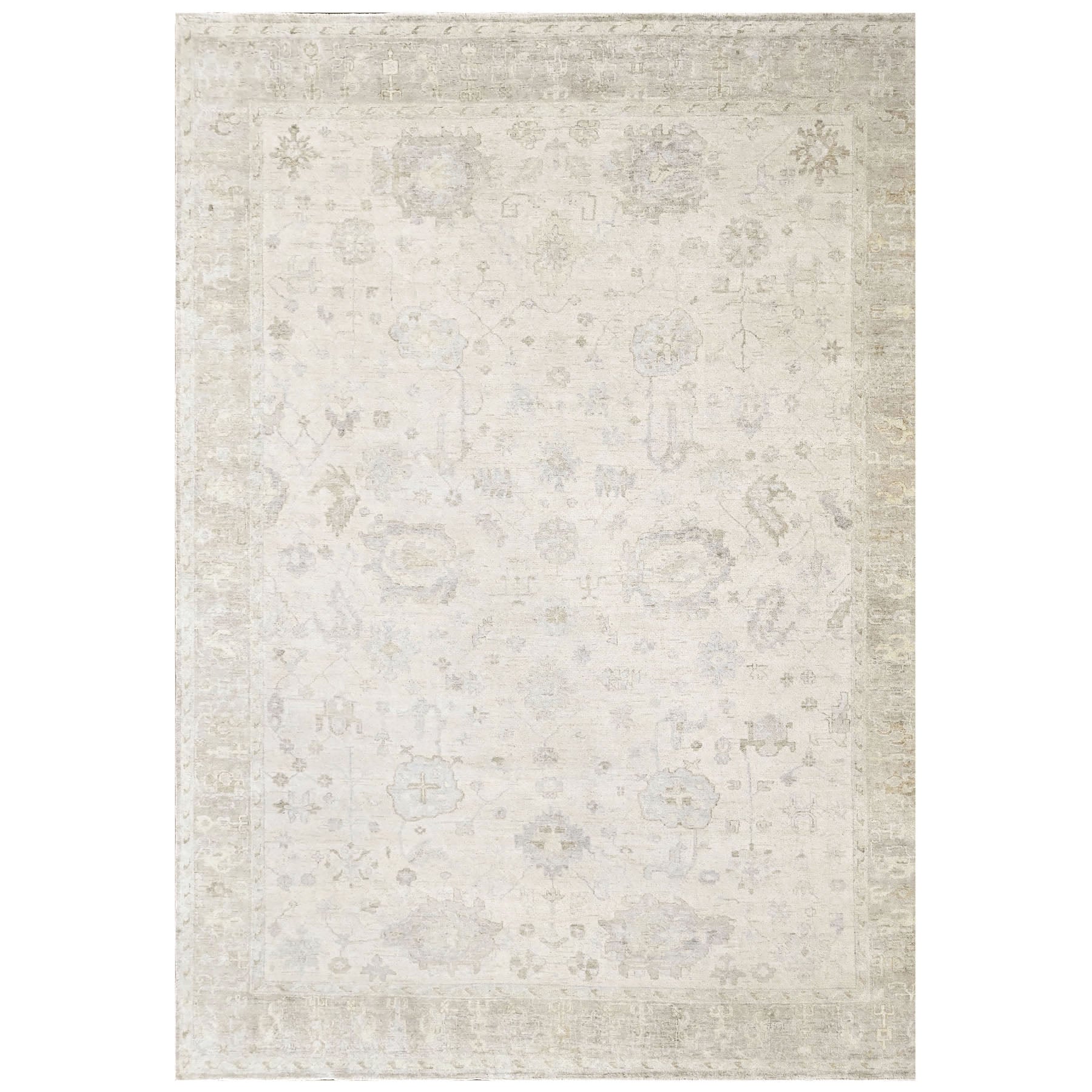 Beige Multi Size Oushak Transitional Hand Knotted Wool Oriental Area Rug