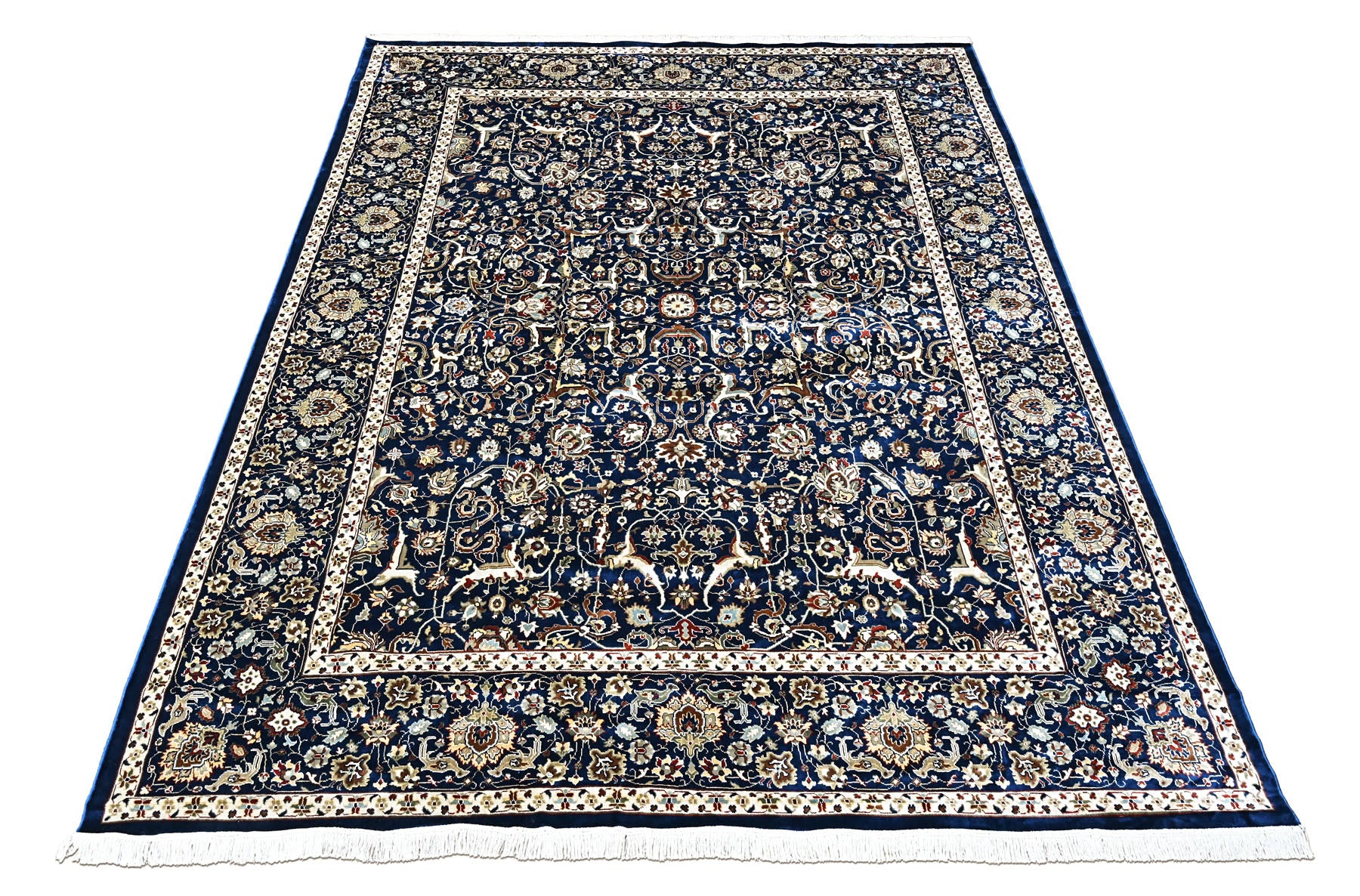 9x12 Navy, Ivory, Aqua Color Power Loom Oushak Wool Traditional Oriental Rug
