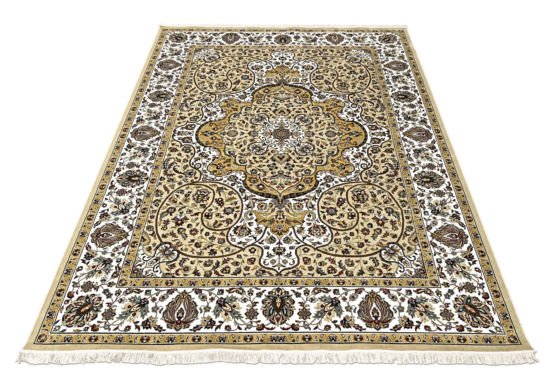 9x12 Light Gold, Ivory, Brown Color Power Loom Oushak Wool Traditional Oriental Rug