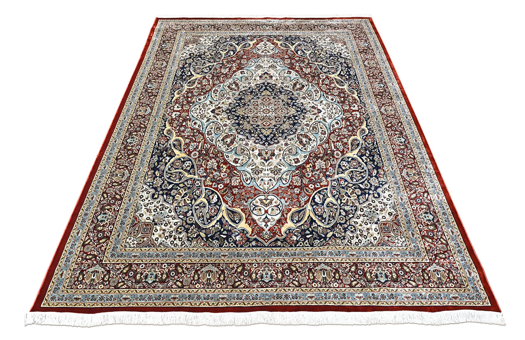 9x12 Red, Ivory, Aqua Color Power Loom Oushak Wool Traditional Oriental Rug