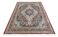 9x12 Red, Ivory, Aqua Color Power Loom Oushak Wool Traditional Oriental Rug