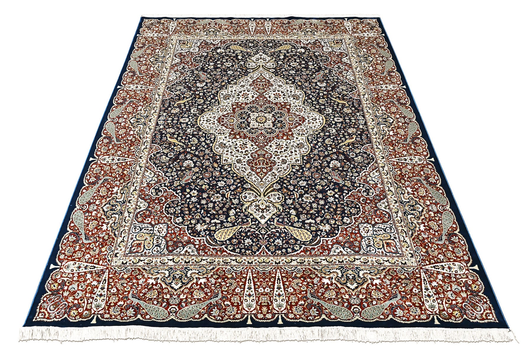 9x12 Navy, Red, Ivory Color Power Loom Oushak Wool Traditional Oriental Rug