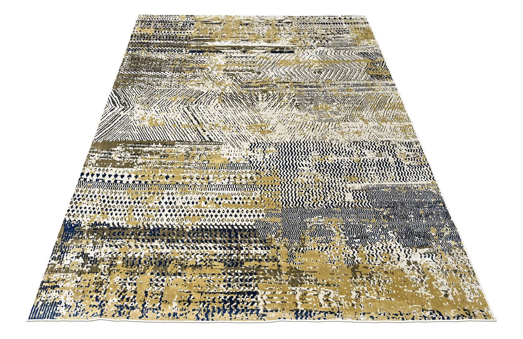 9x12 Beige, Navy, Gold Color Power Loom Oushak Wool Modern Oriental Rug