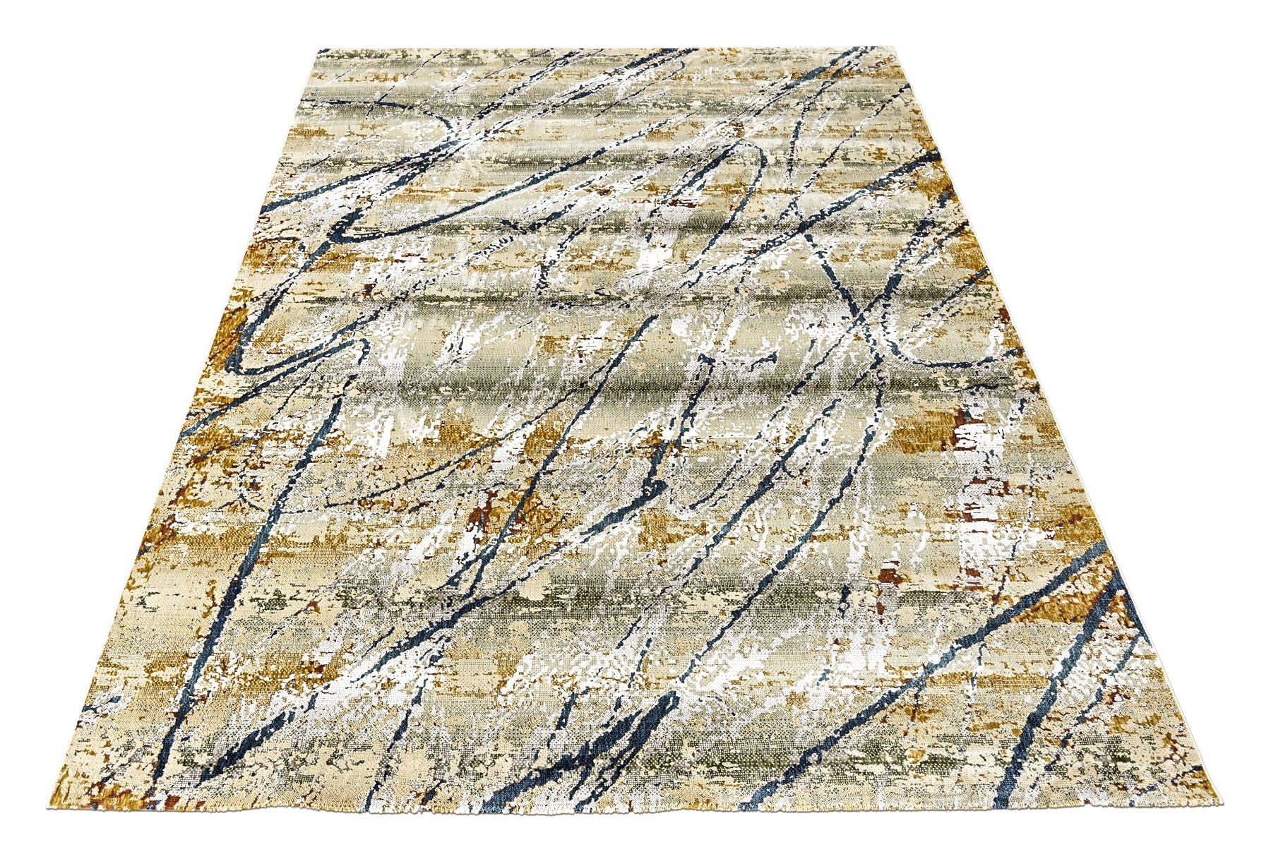 9x12 Gray, Gold, Blue Color Power Loom Oushak Wool Modern Oriental Rug