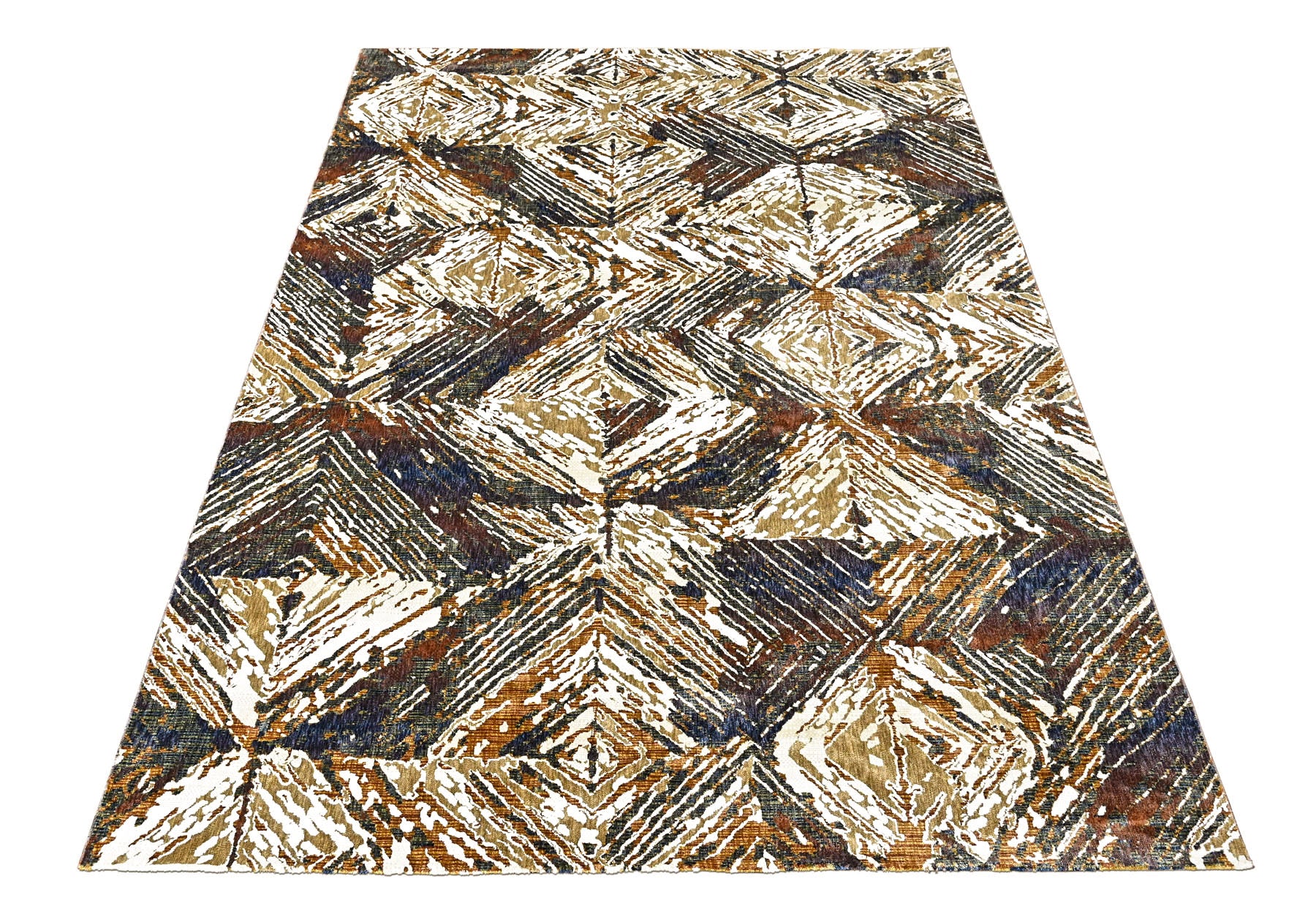 9x12 Ivory, Gold, Blue Color Power Loom Oushak Wool Modern Oriental Rug