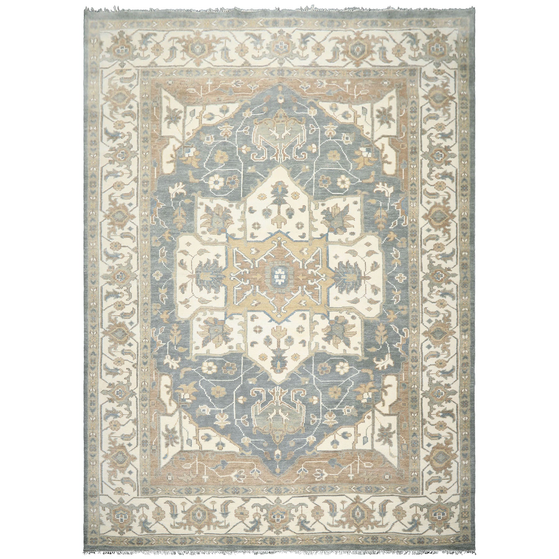 Slate, Ivory 9'11''x14 Oushak Heriz Traditional Hand Knotted Wool Oriental Area Rug