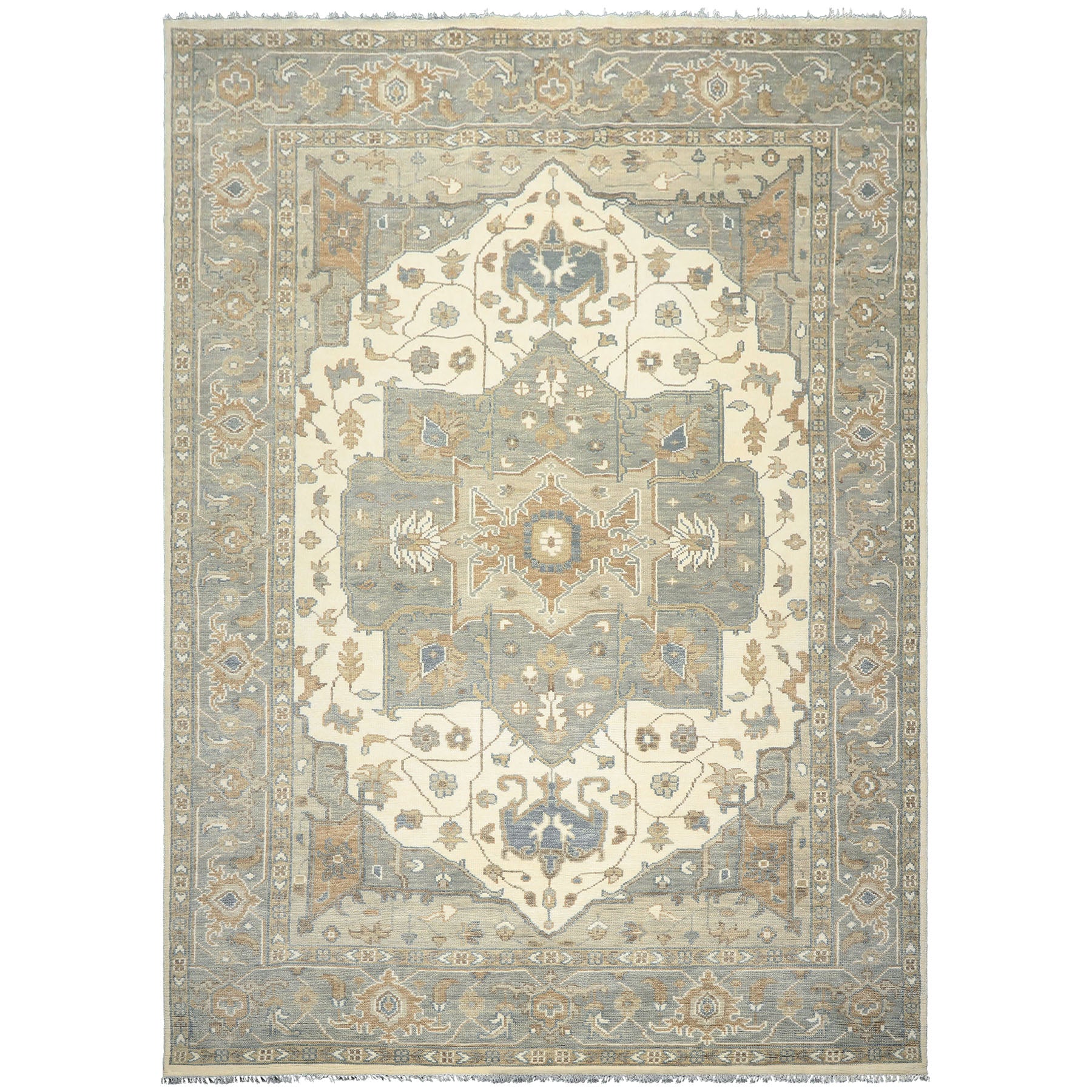 Gray, Ivory 10x14 Oushak Heriz Traditional Hand Knotted Wool Oriental Area Rug