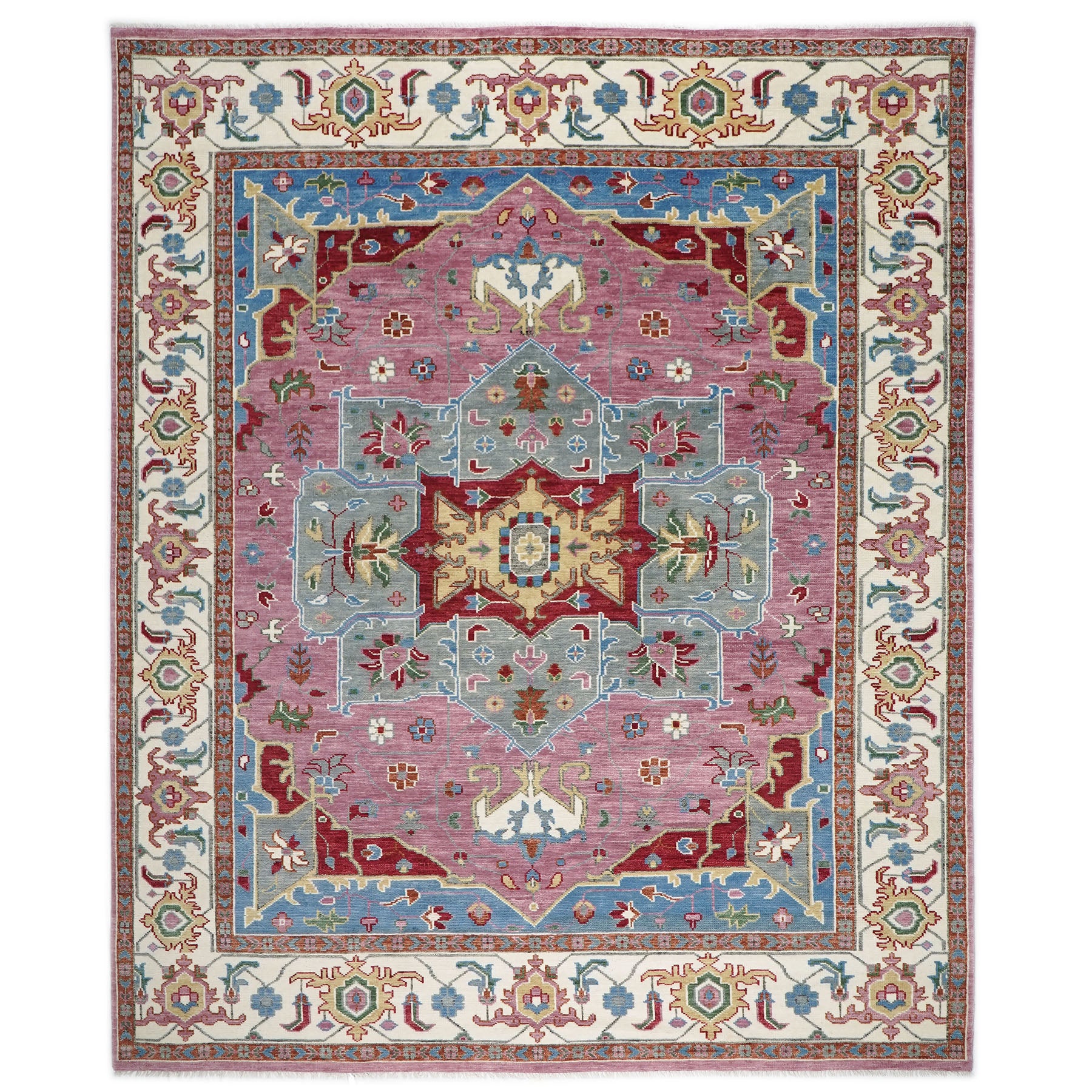 12x15 Pink, Ivory, Red Color Hand Knotted Oushak Wool  Oriental Rug