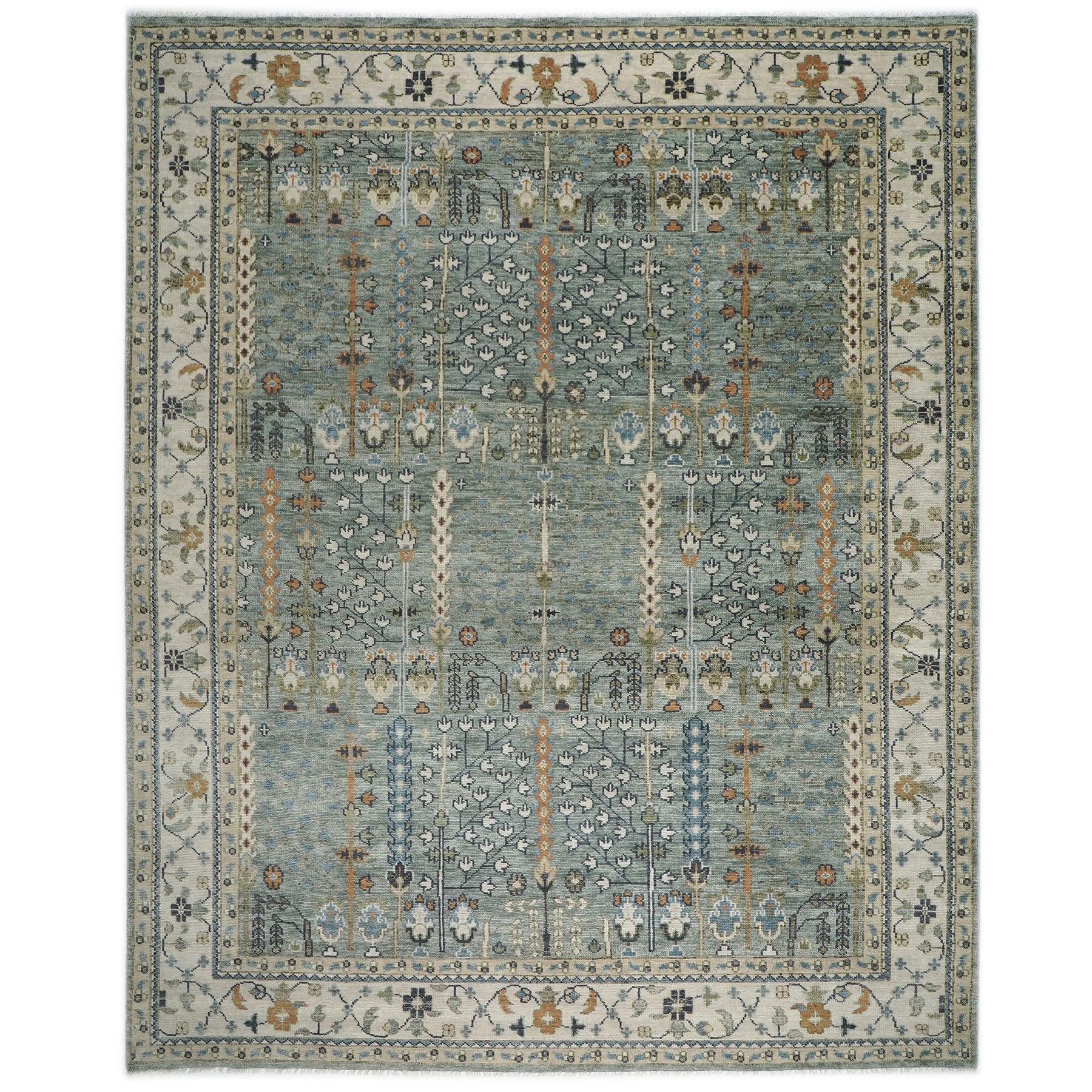 12x15 Seledon, Beige, Green Color Hand Knotted Oushak Wool Transitional Oriental Rug