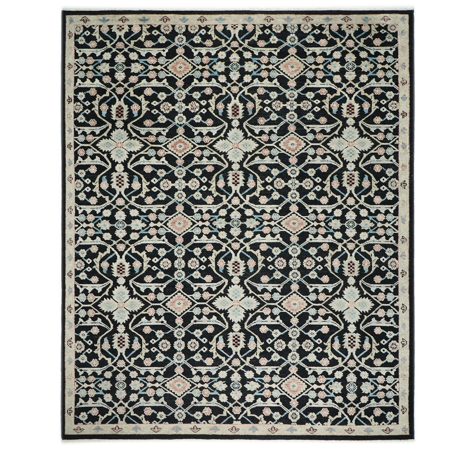 12x15 Black, Beige, Rose Color Hand Knotted Oushak Wool Transitional Oriental Rug