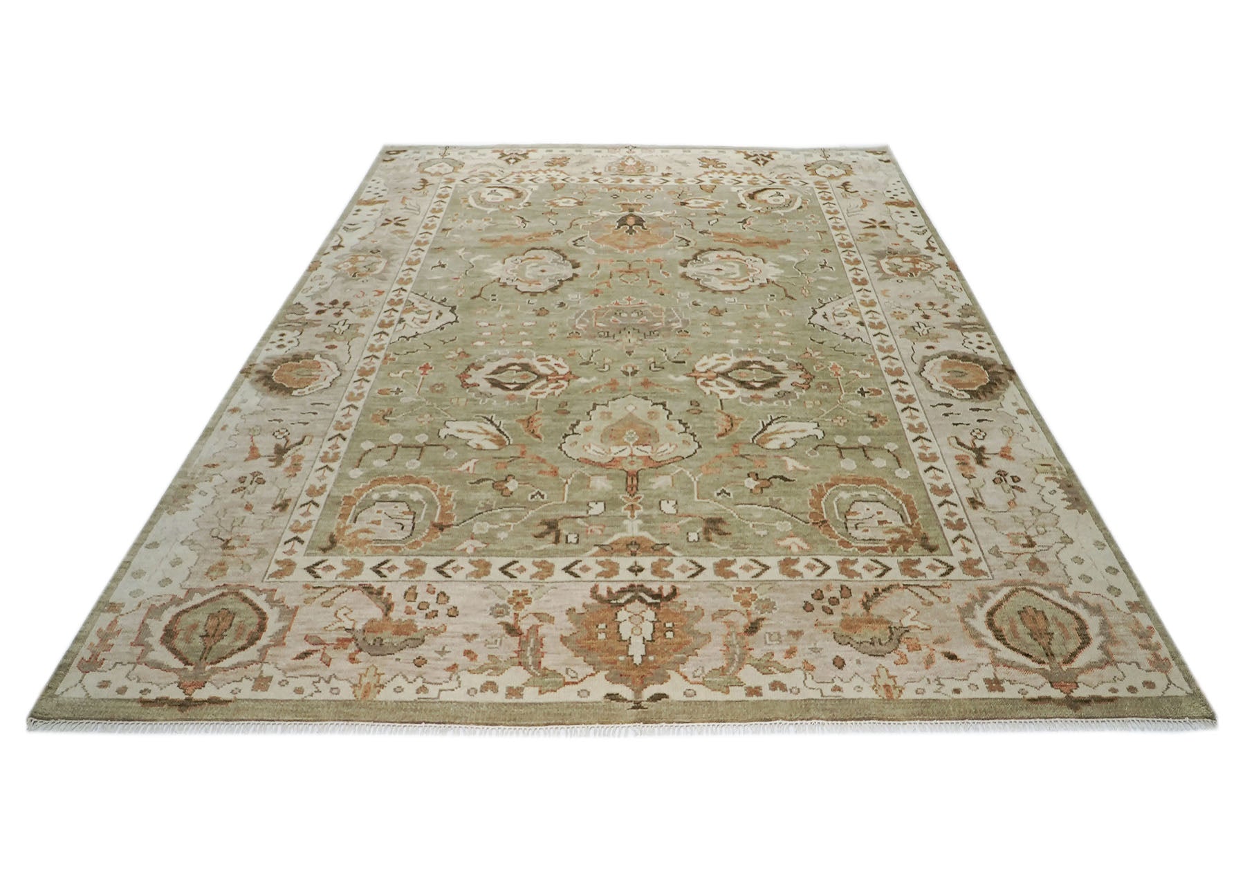 12x15 Sage, Green, Beige Color Hand Knotted Oushak Wool Arts & Crafts Oriental Rug