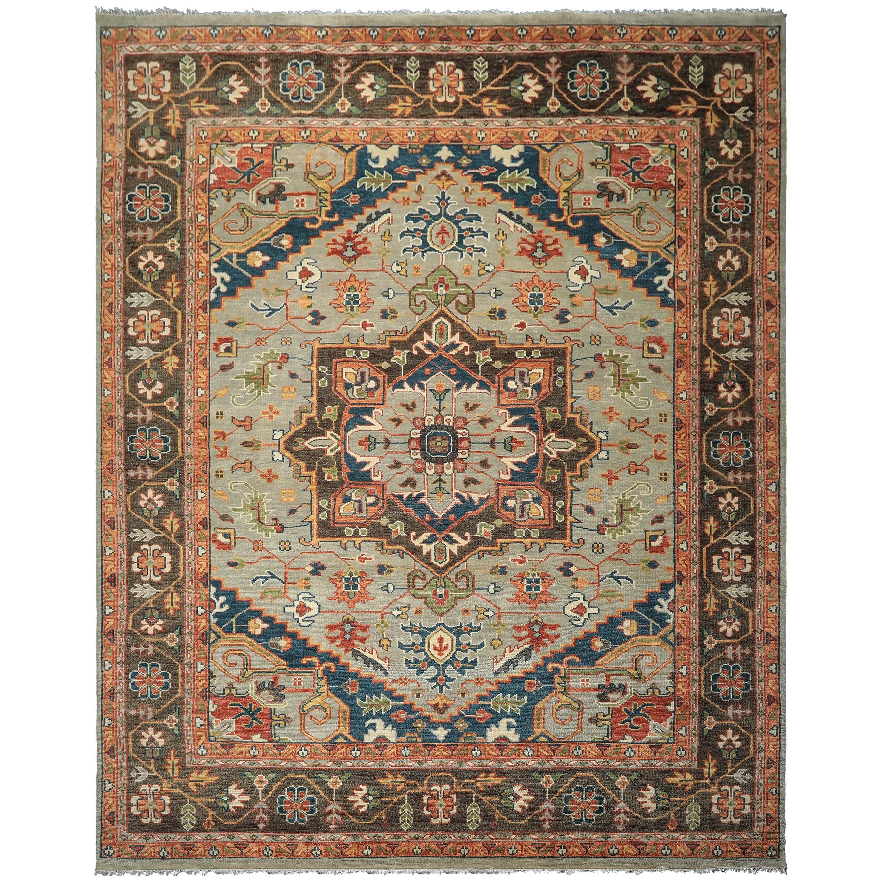 Green, Brown 11'8''x15 Oushak Southwestern Hand Knotted Wool Oriental Area Rug