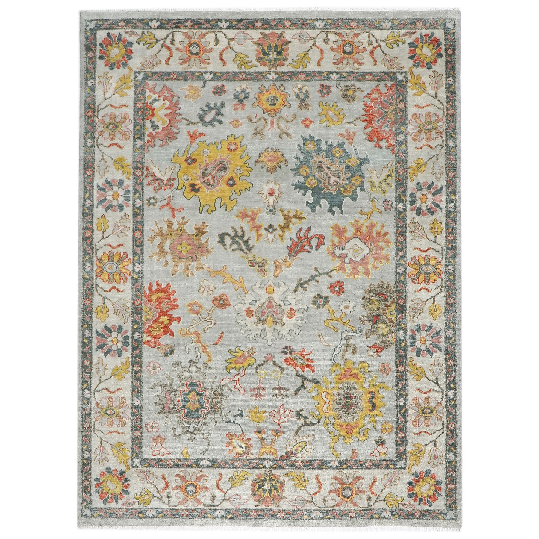 9x12 Blue, Slate, Gold Color Hand Knotted Oushak Wool Arts and Crafts Oriental Rug