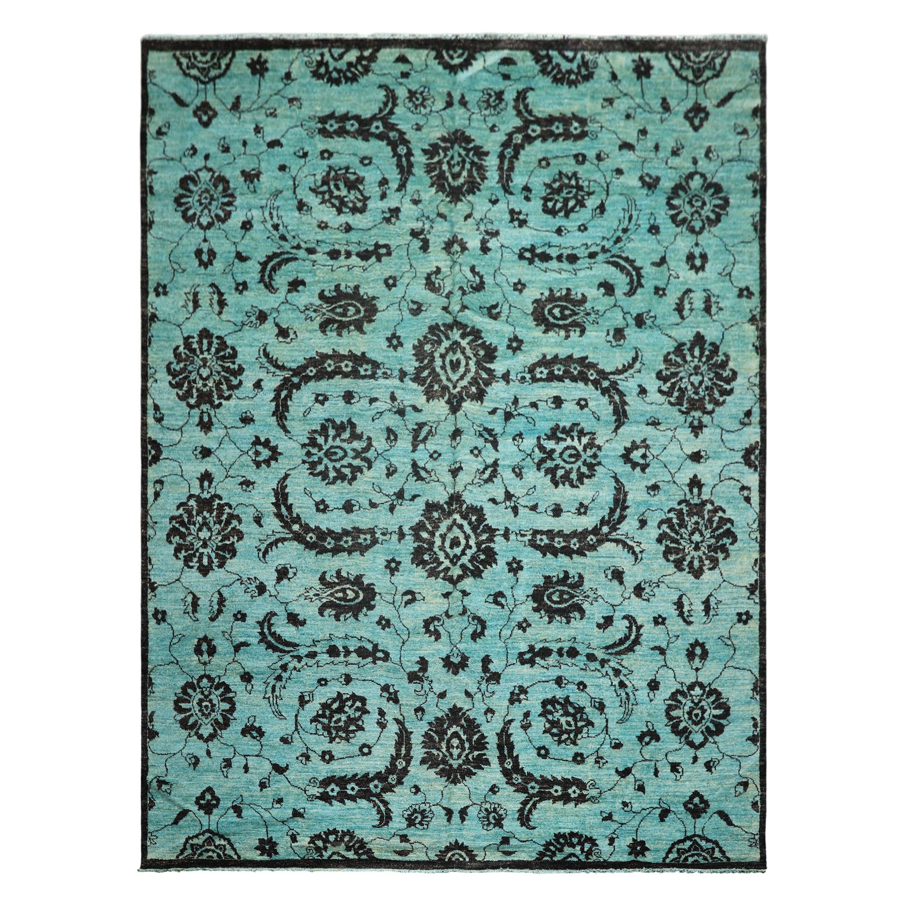 9x12 Turquoise, Dark Chocolate, Color Hand Knotted Oushak Wool Traditional Oriental Rug