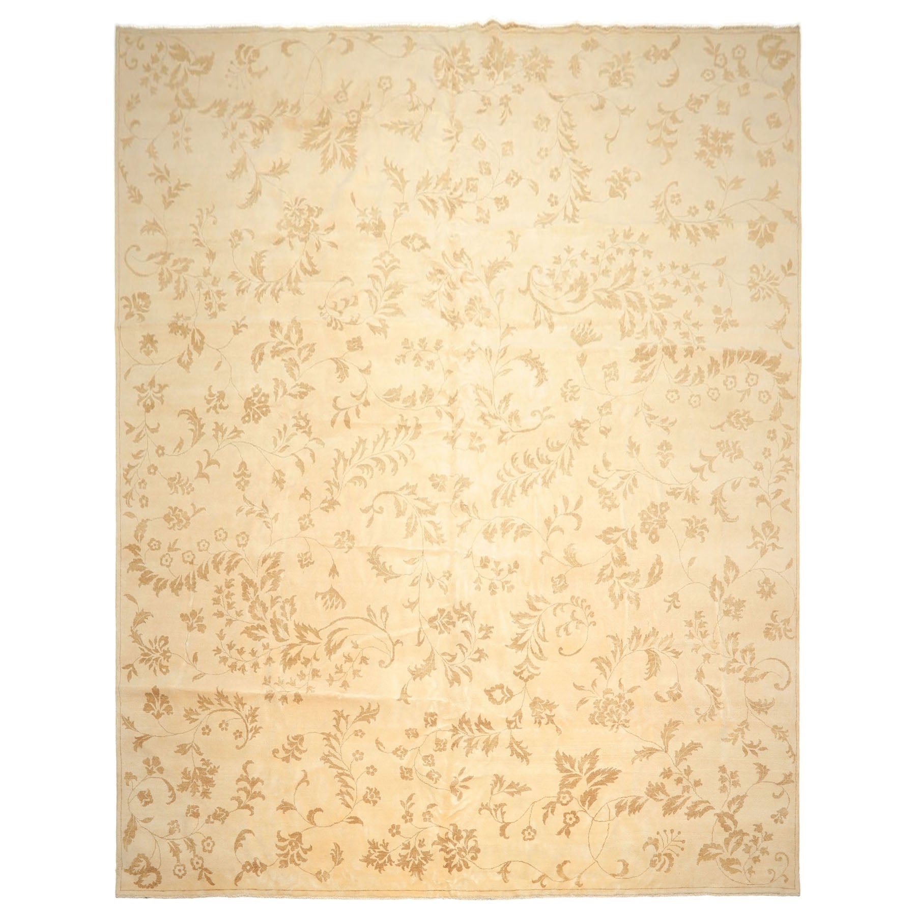 12x15 Ivory, Khaki, Color Hand Knotted Indo Tibetan Wool Transitional Oriental Rug
