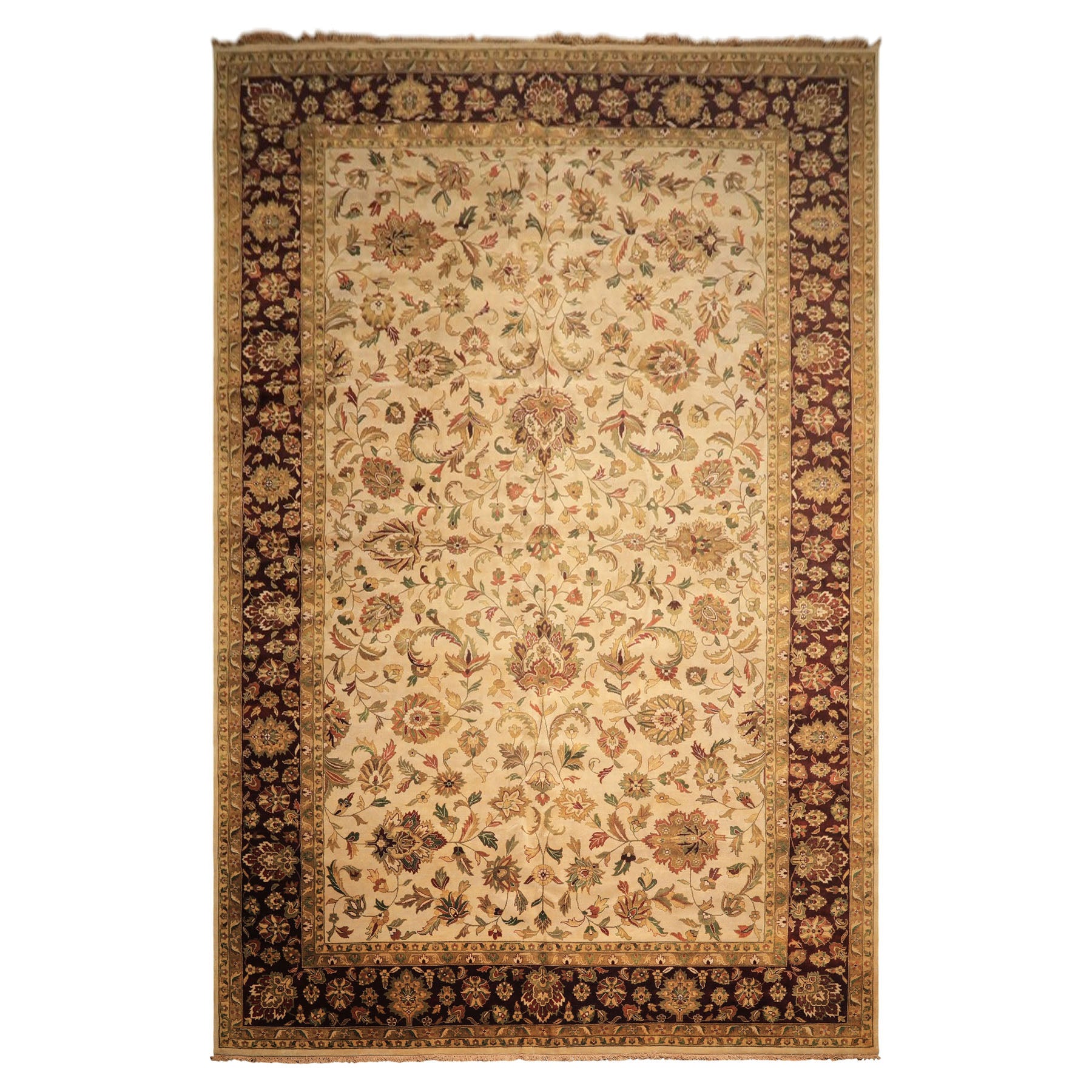 12x18 Beige, Maroon, Sage Color Hand Knotted Agra Wool Traditional Oriental Rug