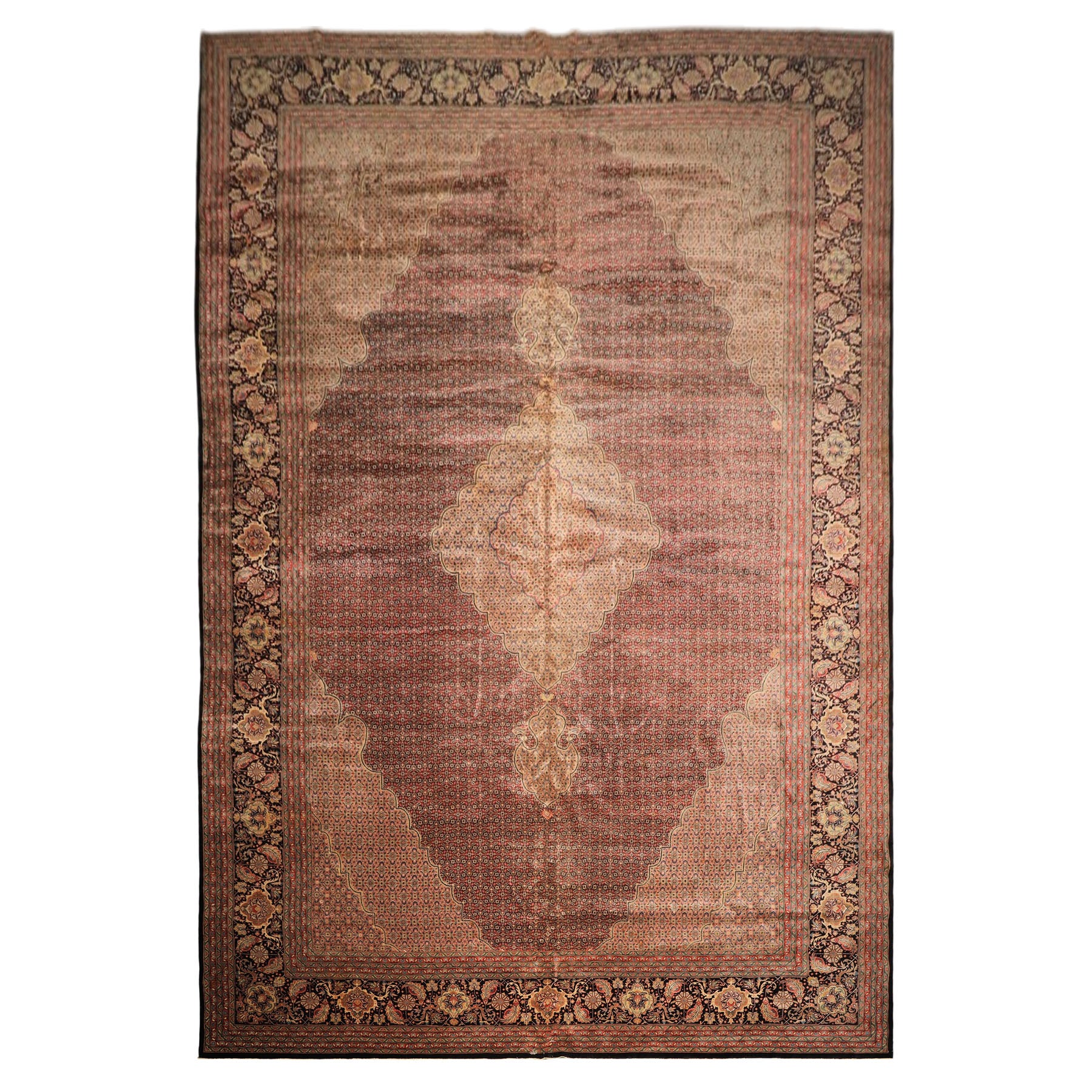 12x18 Black, Rust, Rose Color Hand Knotted Sino Persian Wool & Silk Traditional Oriental Rug