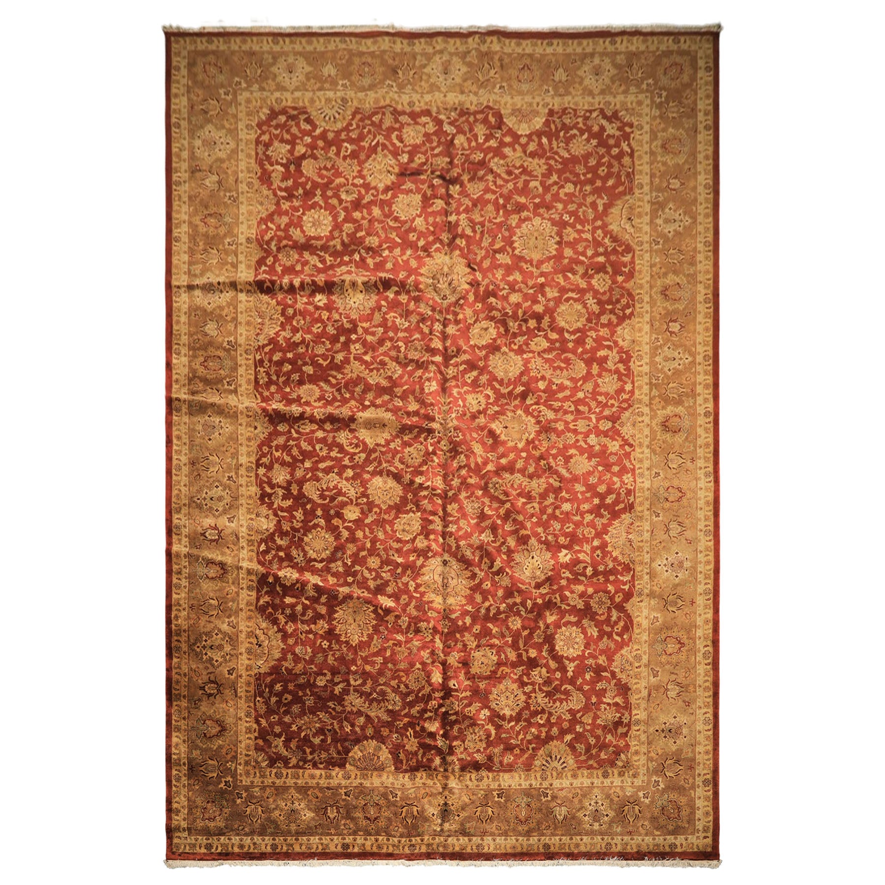 12x18 Rust, Gold, Sage Color Hand Knotted Agra Wool Traditional Oriental Rug