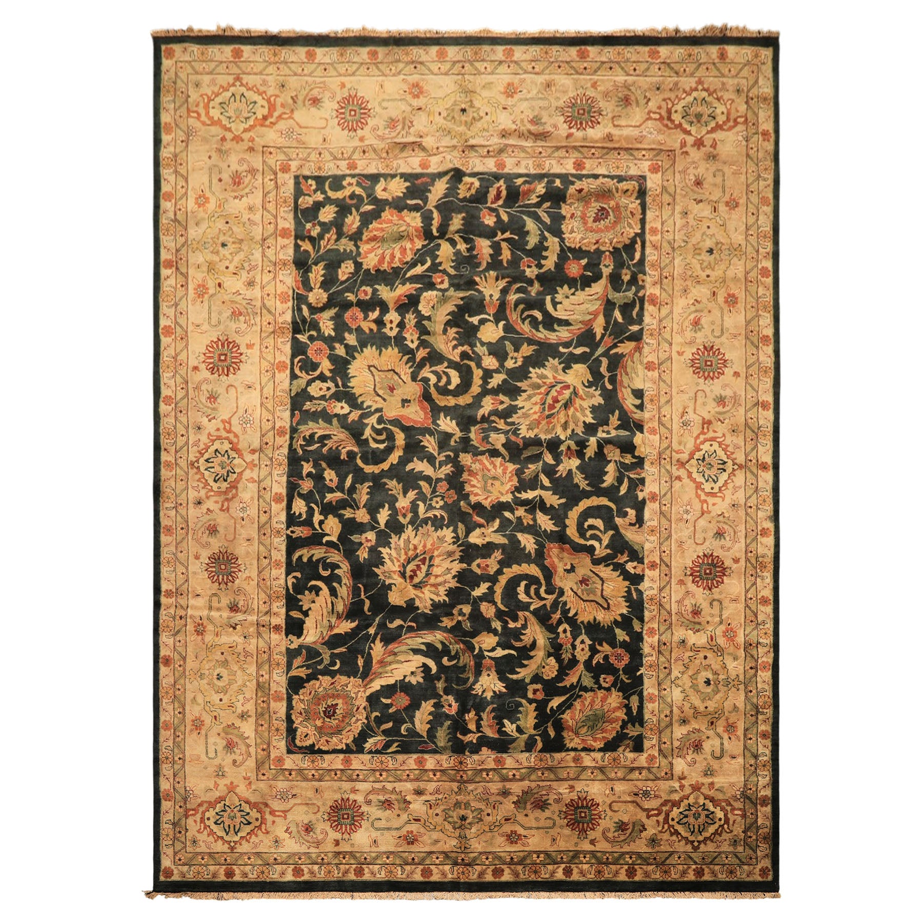 10x14 Charcoal with green undertone, Beige, Green Color Hand Knotted Oushak Wool Traditional Oriental Rug