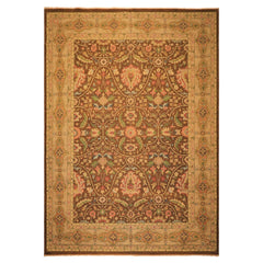 10x14 Brown, Moss, Gold Color Hand Knotted Soumak Wool Transitional Oriental Rug