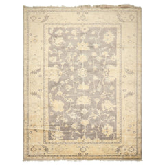 Palace Gray, Ivory, Light Gold Color Hand Knotted Oushak Wool Transitional Oriental Rug