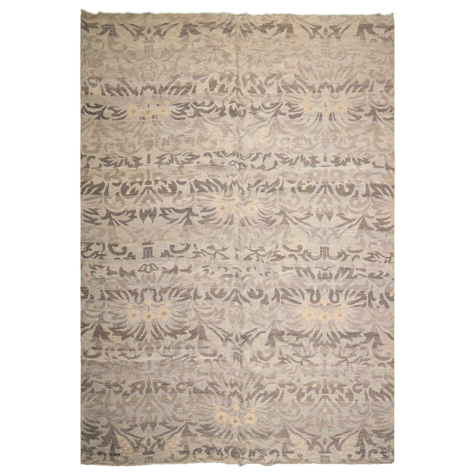 Multi Size Silver Beige Gray Color Hand Knotted Oushak Wool Transitional Oriental Rug