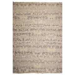 Multi Size Silver Beige Gray Color Hand Knotted Oushak Wool Transitional Oriental Rug