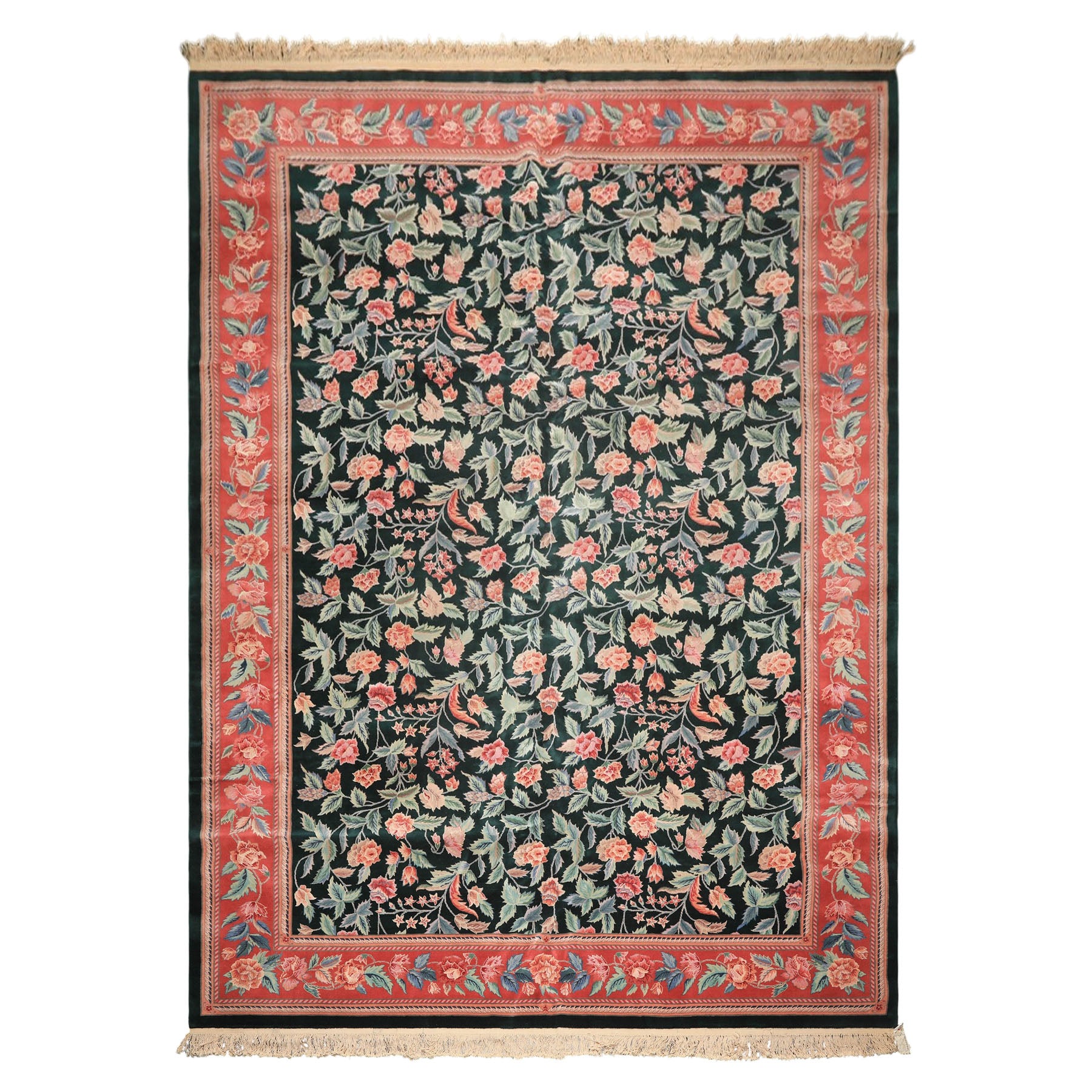 10x14 Emerald, Pink, Rose Color Hand Knotted Sino Persian Wool & Silk Traditional Oriental Rug